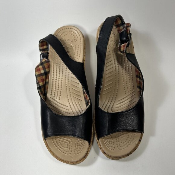 CROCS A Leigh Cork Black Wedge Women’s Size 10 - Picture 6 of 10